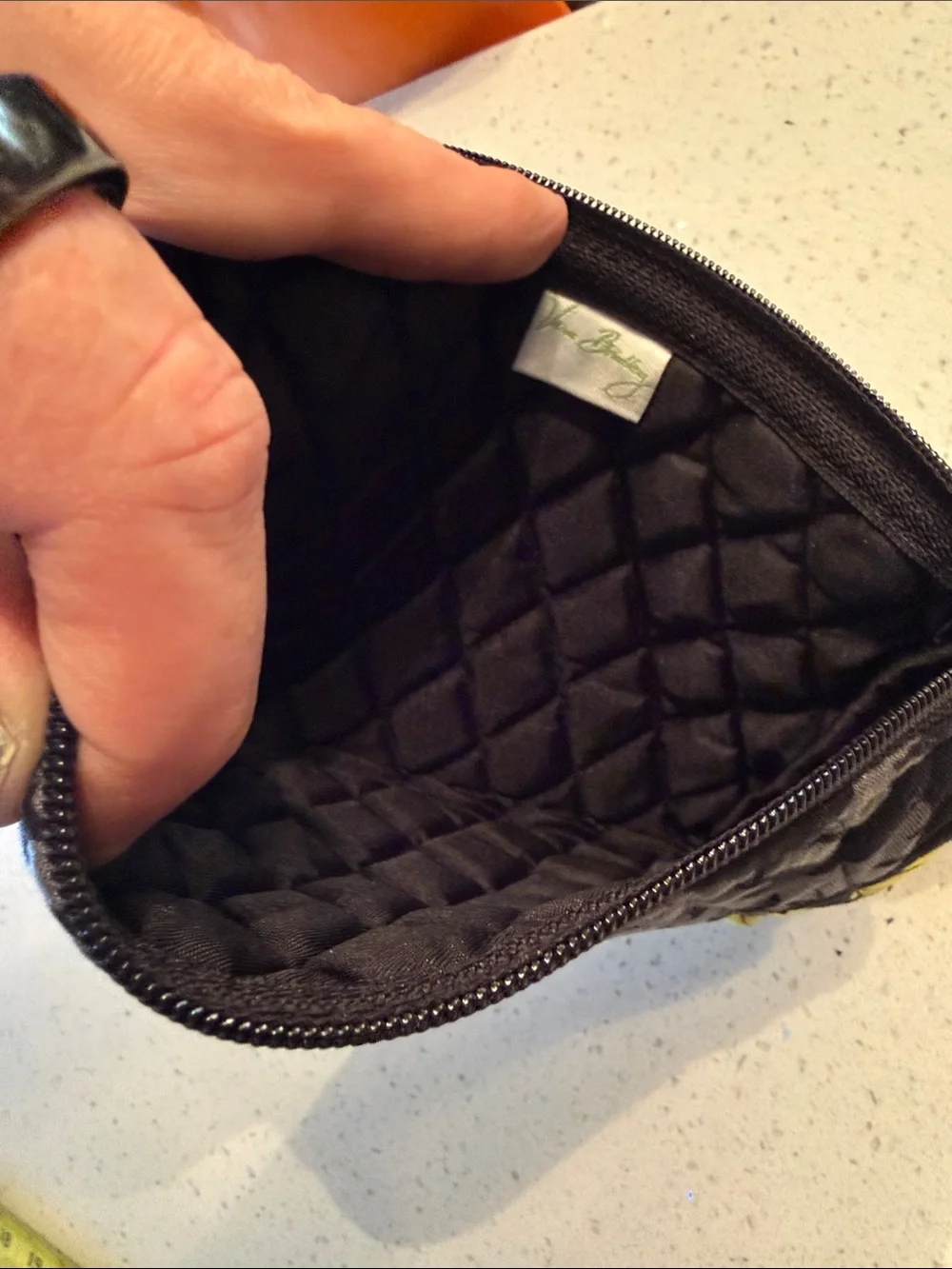 Vera Bradley Quilted Cosmetic Pouch - Black, White & Yellow Floral